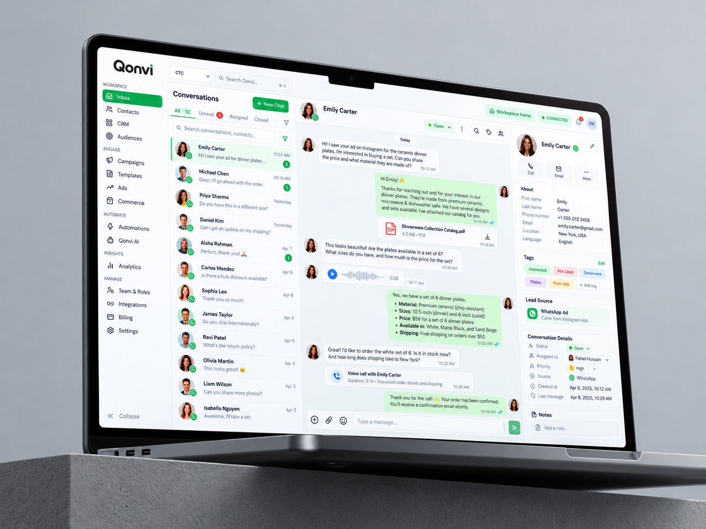 Qonvi Customer Engagement Platform Workspace